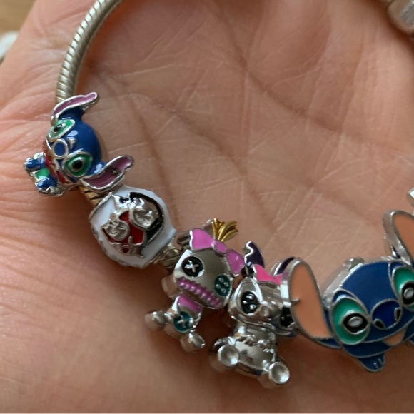 Retired Pandora Rose Clasp Bracelet Barrel Clasp w 9 Disney Lilo & Stitch Charms - Picture 3 of 11